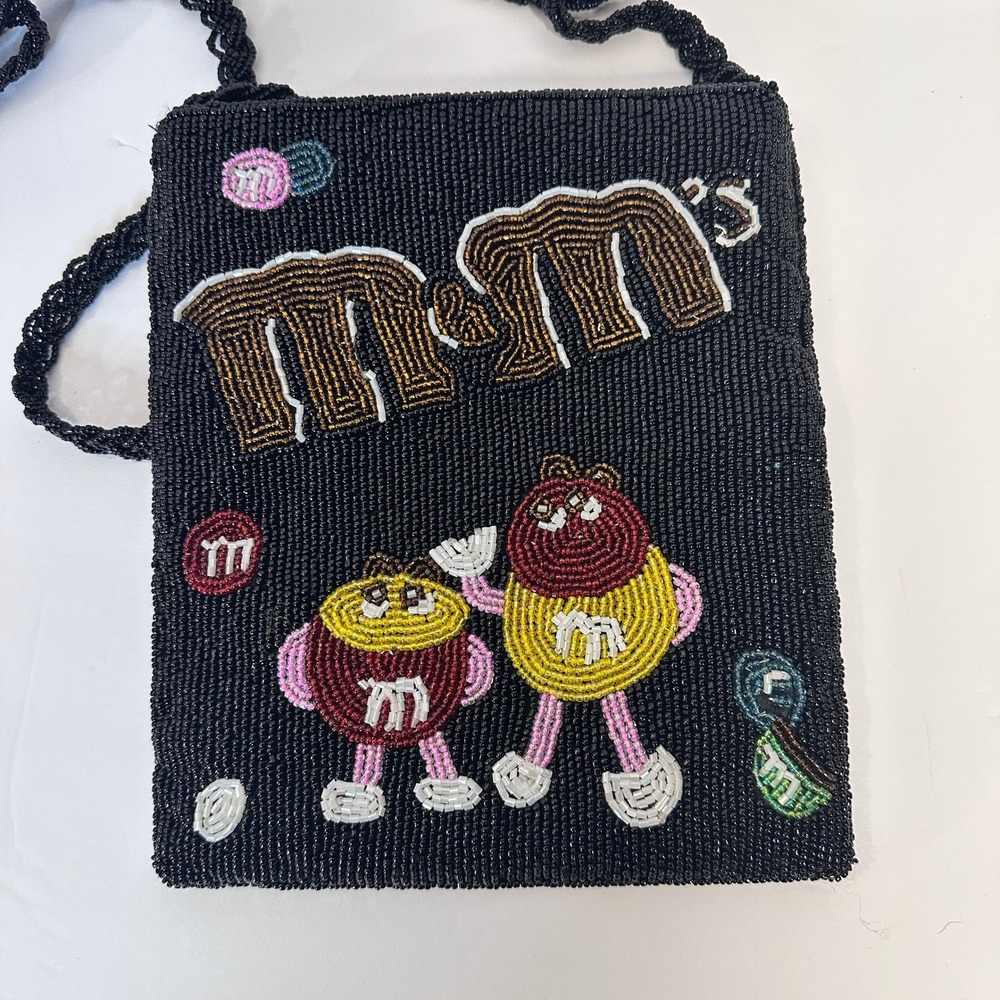 Y2K VTG M&M'S Beaded Crossbody Bag Black Novelty Candy Kidcore Purse